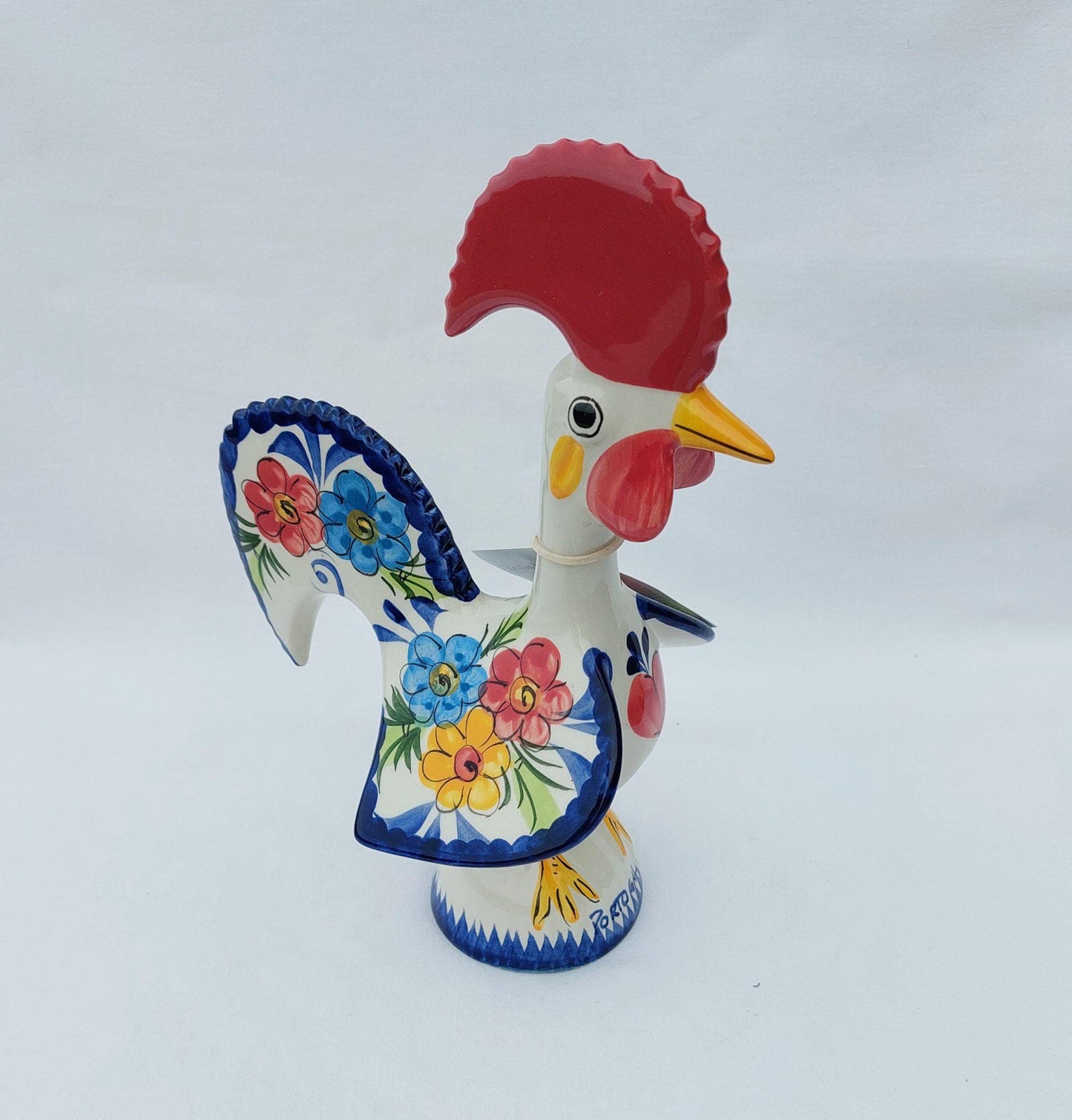 Hand Painted Portuguese Barcelos Rooster Figurine, Ceramic Lucky Charm