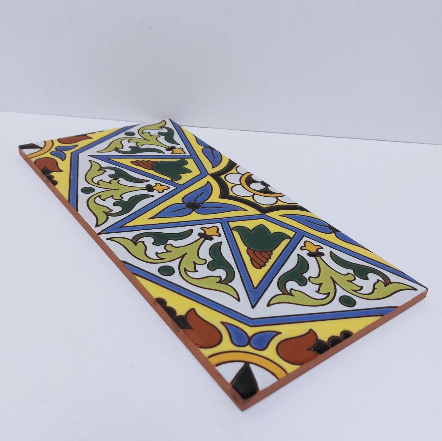 Hand Painted Ceramic Tile Mural, Cuerda Seca Art, 11x11