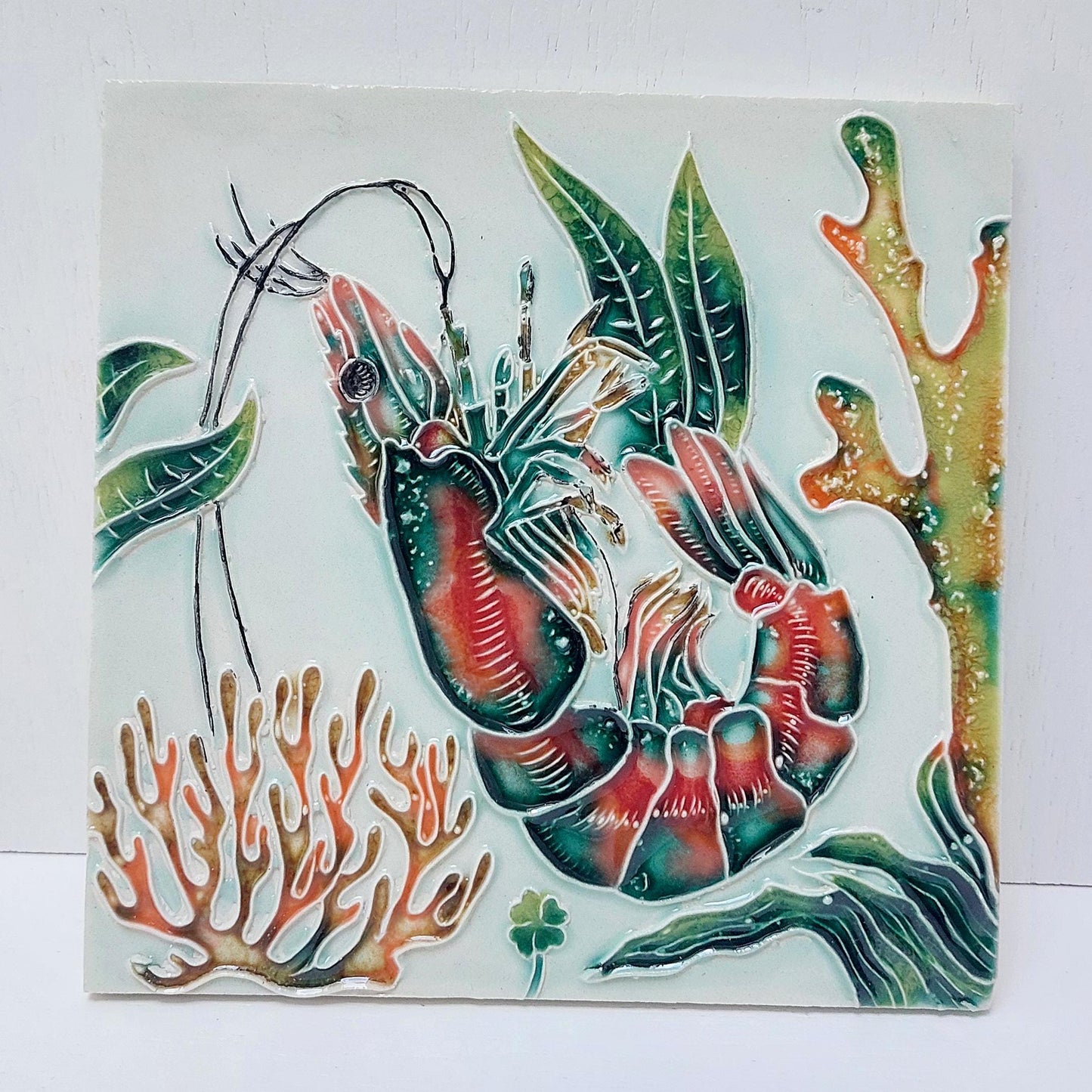 Hand-Painted Portuguese Ceramic Tile, Marine Life Wall Art (5.51" x 5.51")