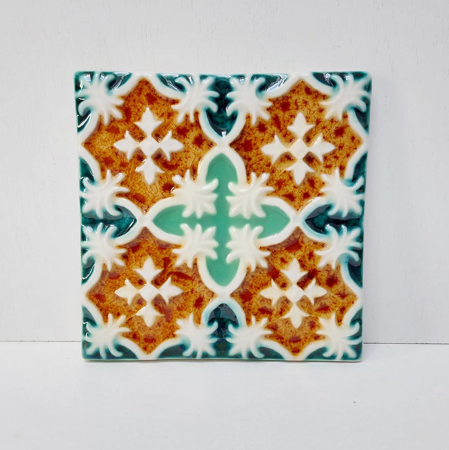 Hand-Painted Portuguese Ceramic Tile, Wall Decor (5.51"x5.51")