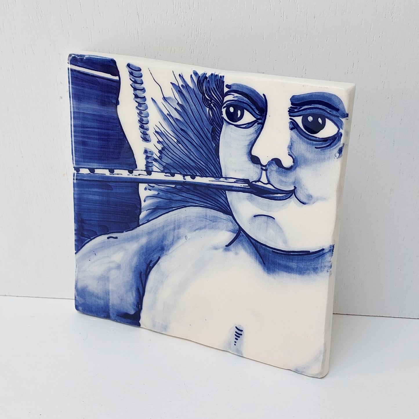 Hand-Painted Portuguese Ceramic Tile, Figura Avulsa, Wall Decor