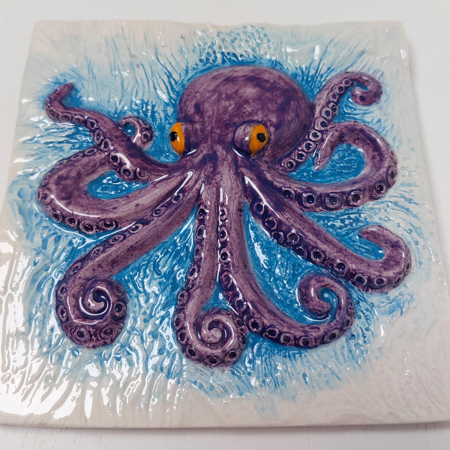 Hand-Painted Octopus Ceramic Tile, Portuguese Wall Decor (5.51"x5.51")