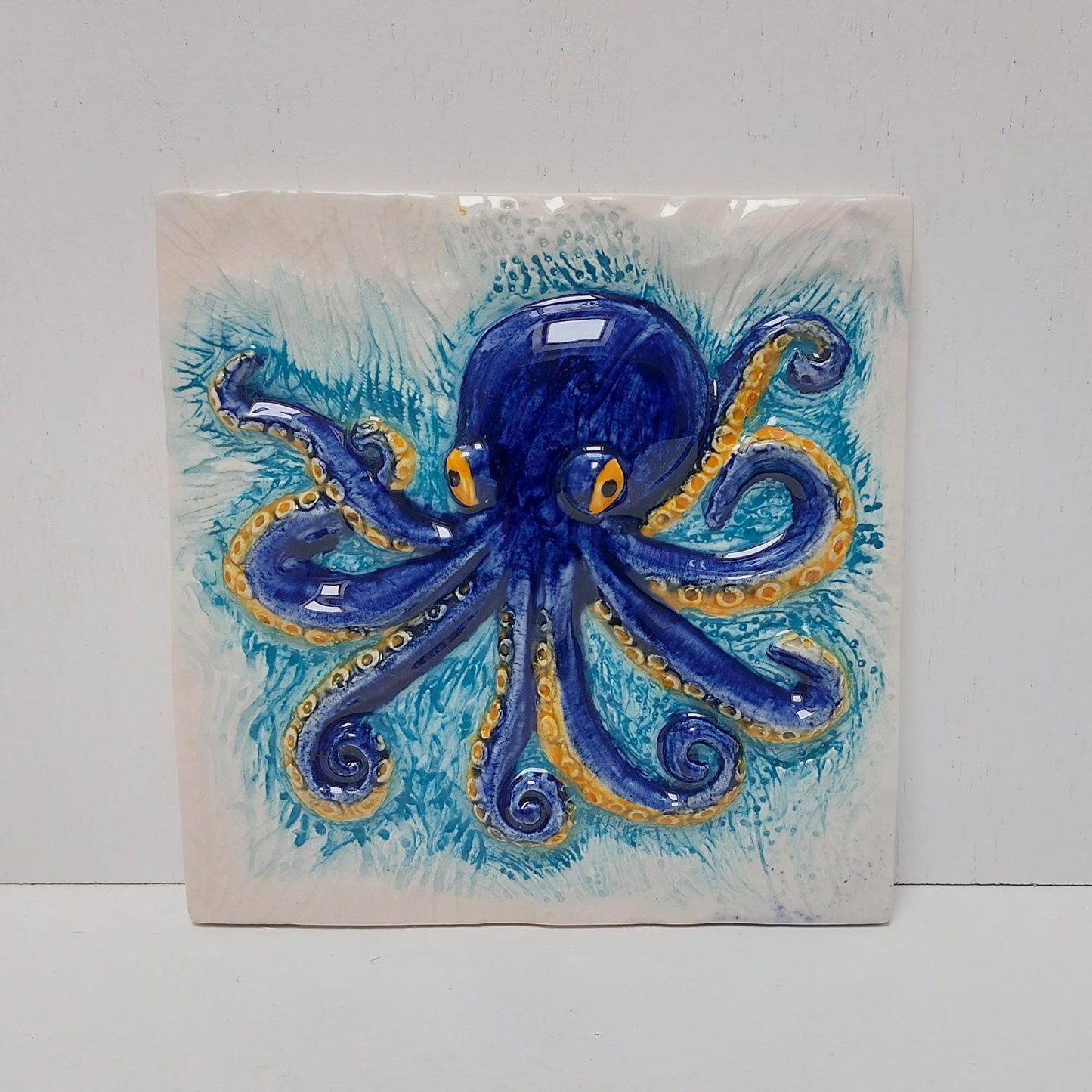 Hand-Painted Octopus Ceramic Tile, Portuguese Wall Decor (5.51"x5.51")
