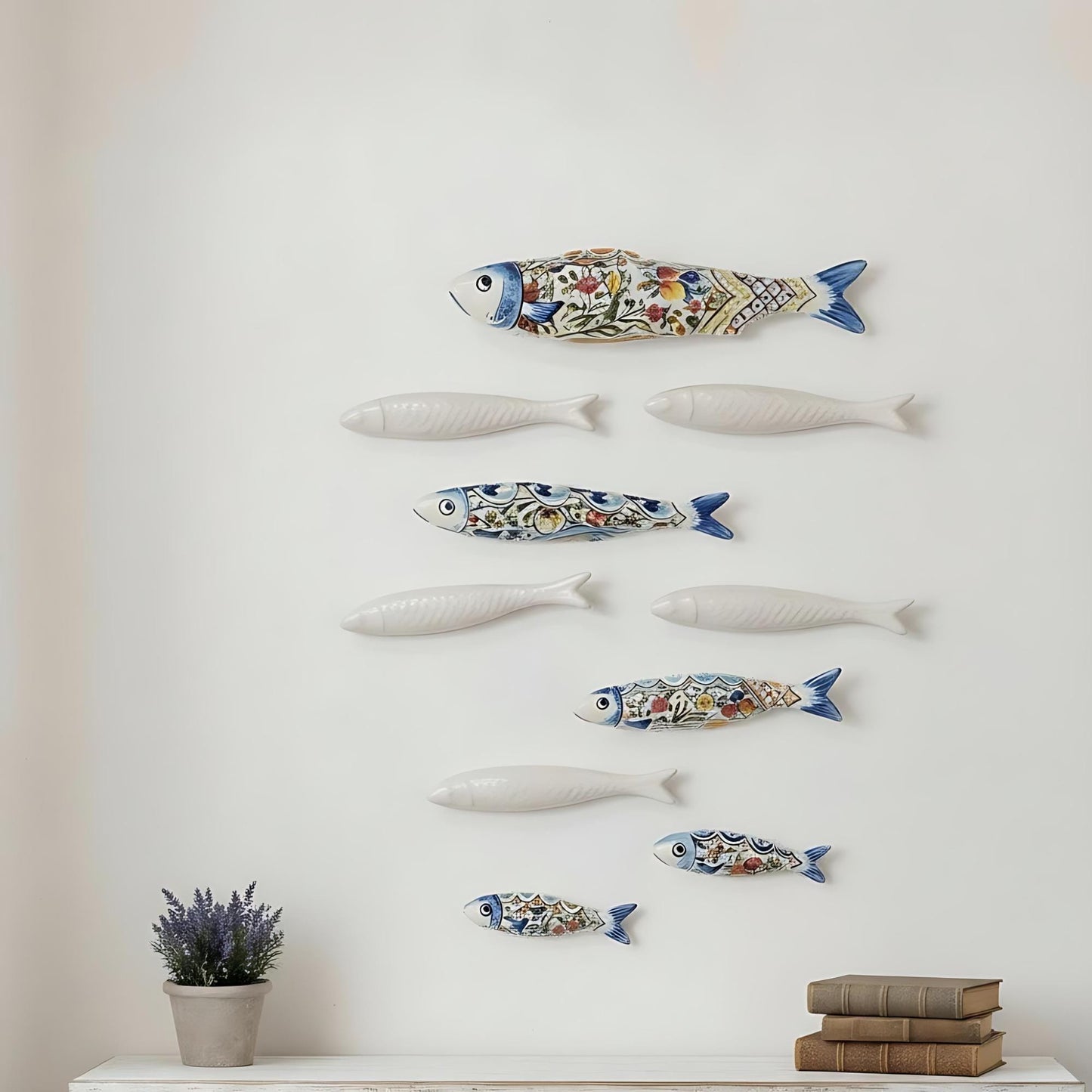 Hand Painted Ceramic Sardines Wall Art, Portuguese Decor, Set of 10