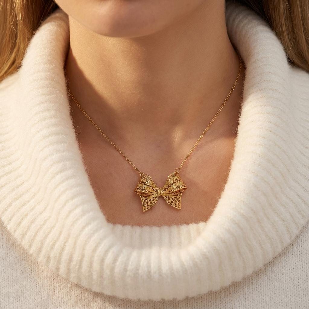 Portuguese Filigree Jewelry Necklace in Gold-Plated Stainless Steel | Jewelry Gift for Her