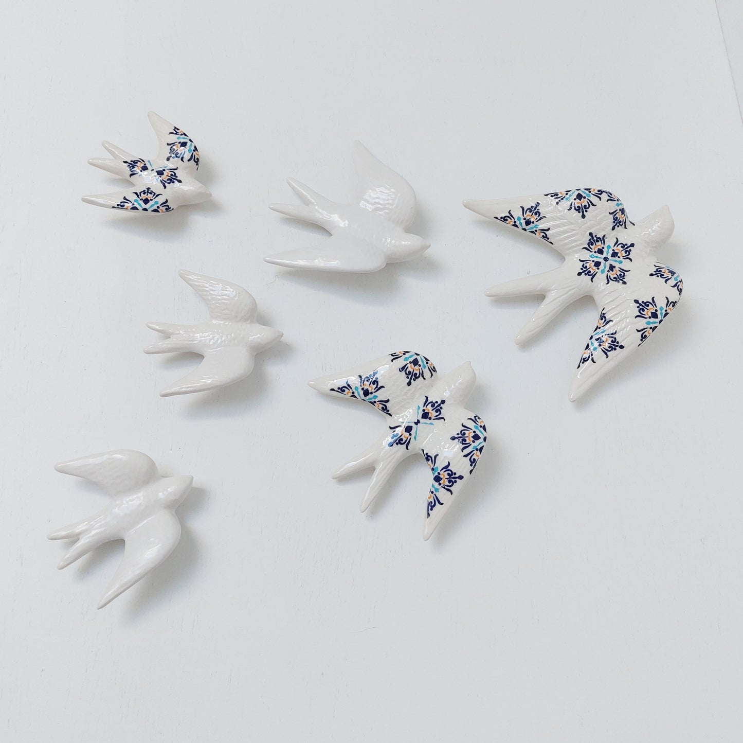 Ceramic Swallows Azulejo Satin White