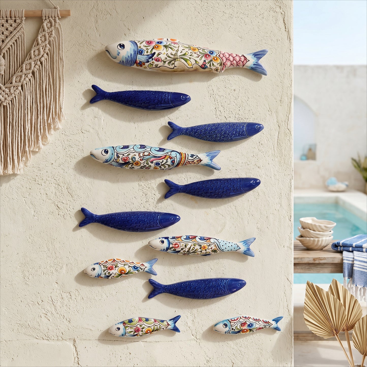 Ceramic sardines Set of 10, Portuguese sardines wall art, sardines wall decoration, traditional ceramic, Portuguese ceramic