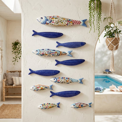 Ceramic sardines Set of 10, Portuguese sardines wall art, sardines wall decoration, traditional ceramic, Portuguese ceramic