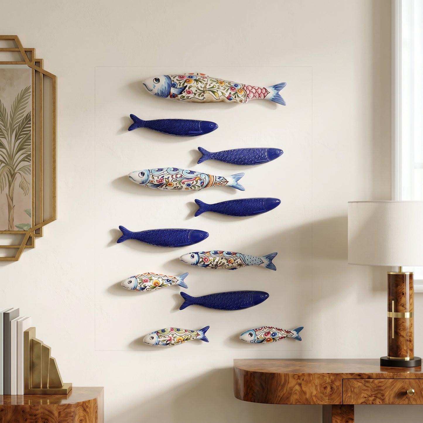 Ceramic sardines Set of 10, Portuguese sardines wall art, sardines wall decoration, traditional ceramic, Portuguese ceramic