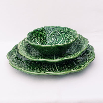 Ceramic Plates Set, Portuguese Ceramic, Ceramic Plates Handmade Porttery, Ceramic plate set for 2, Ceramic Cabbage leaf design