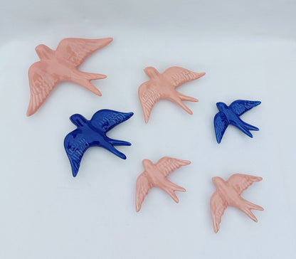 Hand-Painted Ceramic Swallow Wall Decor, Portuguese Art, Set of 6