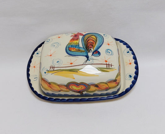 Hand-Painted Ceramic Butter Dish - Portuguese Rooster Design