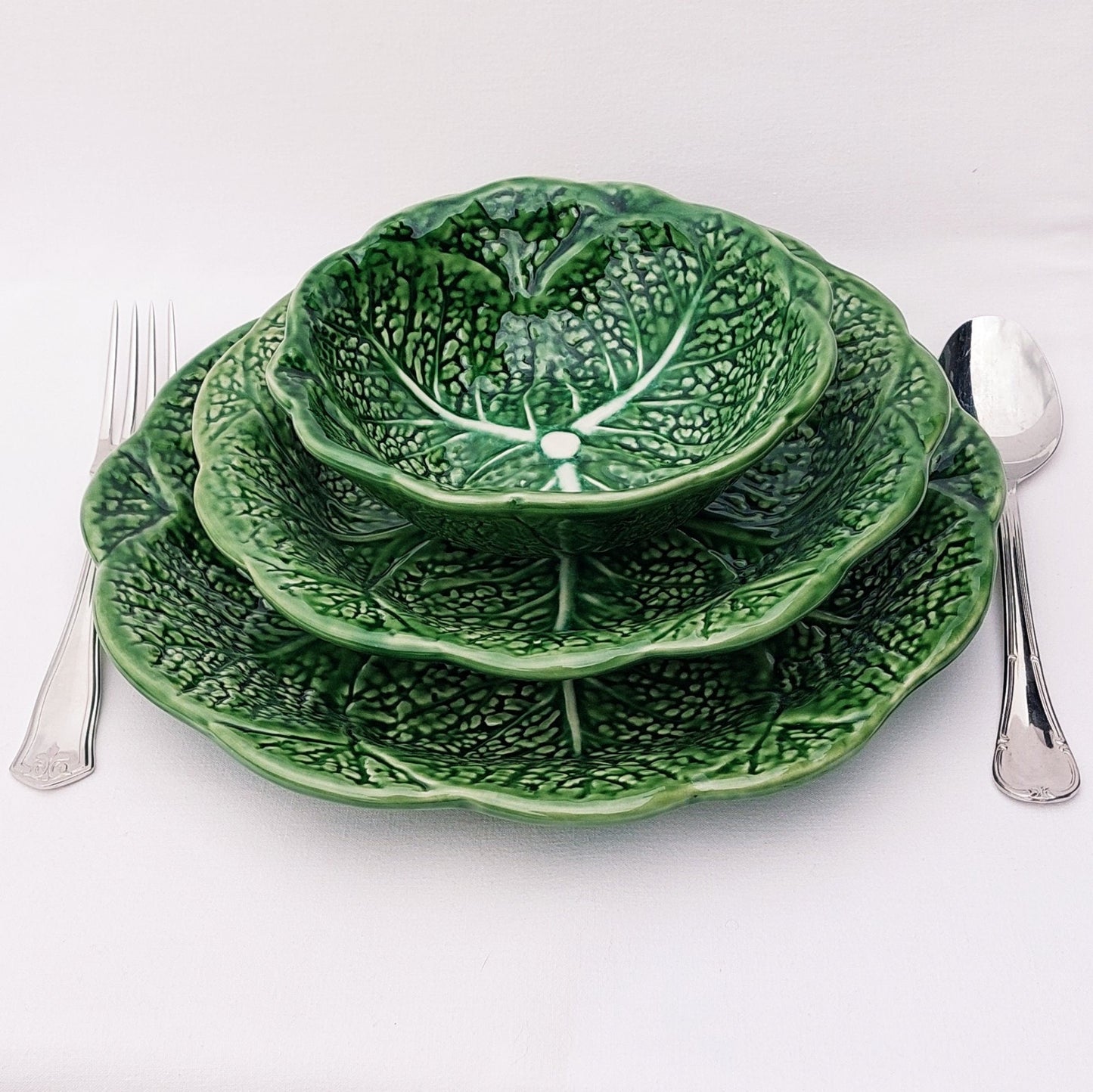 Set x6 Ceramic Plates Set, Portuguese Ceramic, Ceramic Plates Handmade Porttery, Ceramic plate set for 6, Ceramic Cabbage leaf design