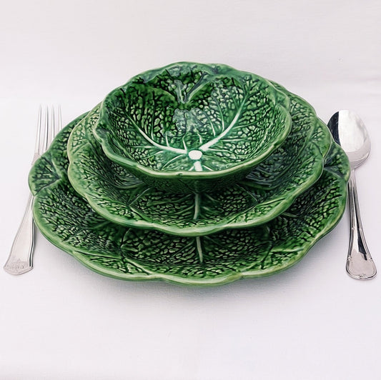 Ceramic Plates Set, Portuguese Ceramic, Ceramic Plates Handmade Porttery, Ceramic plate set for 2, Ceramic Cabbage leaf design