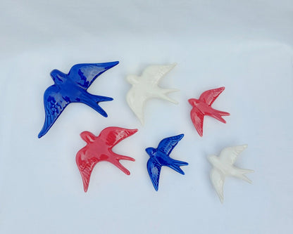 6 Set PATRIOTIC Ceramic swallow, Ceramic birds, Portuguese ceramic swallow, Ceramic Birds Wall Decor, Hand painted ceramic swallows,