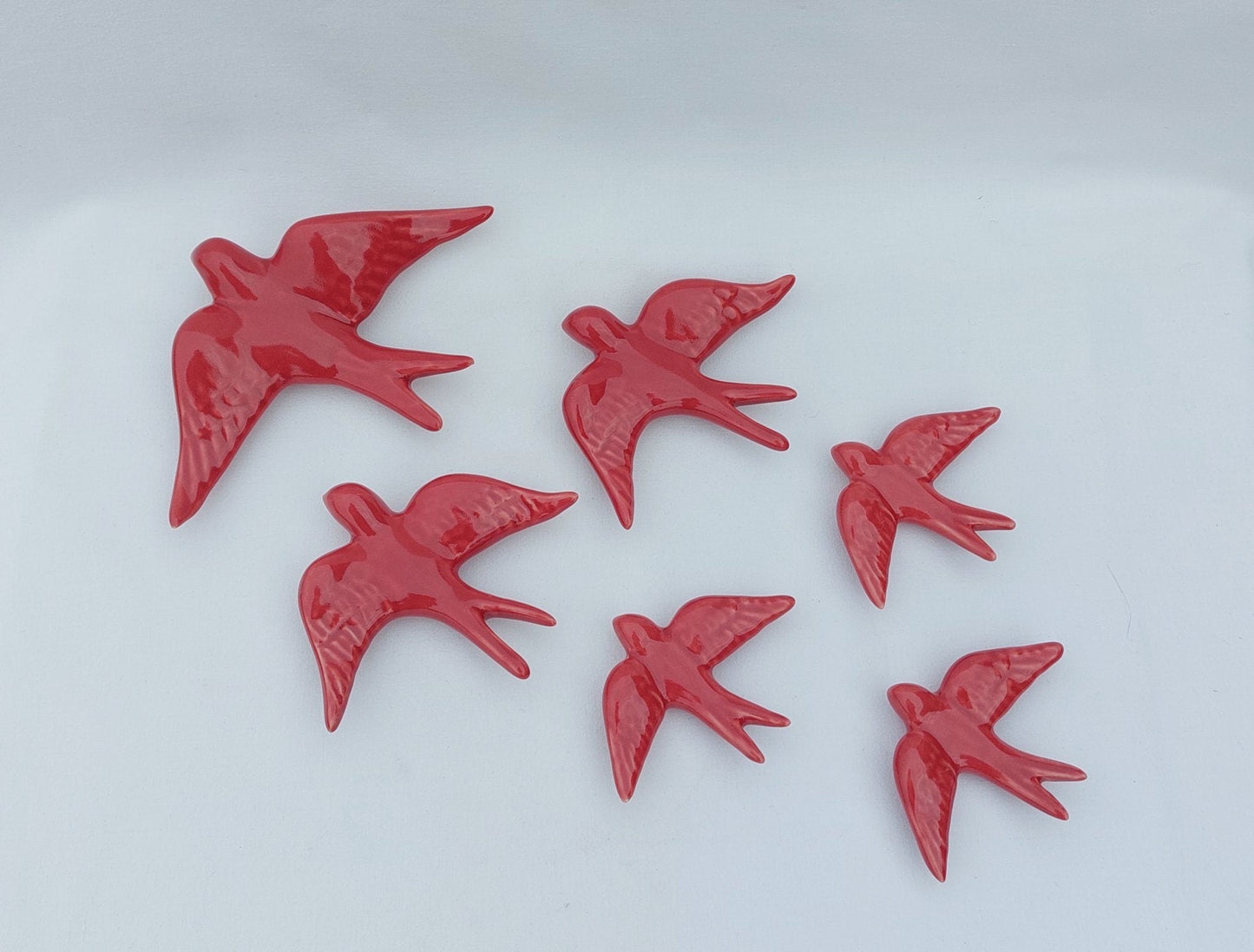 6 Set Ceramic swallow, Ceramic birds, Portuguese ceramic swallow, Ceramic Birds Wall Decor, Hand painted ceramic swallows,