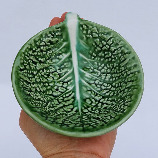 Hand-Painted Ceramic Cabbage Leaf Bowl, Portuguese Pottery