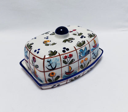 Butter Dish | Covered butter dish| Pottery butter dish| Ceramic Cheese Dish | Spread Dish | Portuguese Hand Painted  Ceramics