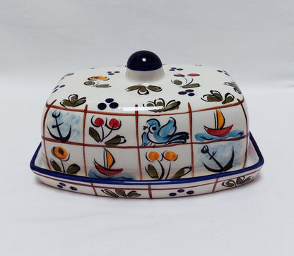 Butter Dish | Covered butter dish| Pottery butter dish| Ceramic Cheese Dish | Spread Dish | Portuguese Hand Painted  Ceramics