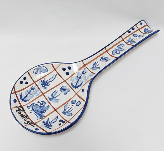 Hand-Painted Portuguese Ceramic Spoon Rest, Traditional Kitchen Decor