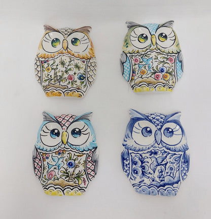 Owl statue Set x4 , Owl hand painted, Gifts for her or him, Wall deco, Portuguese ceramics, Hand-painted Coimbra Ceramics, Birthday gift