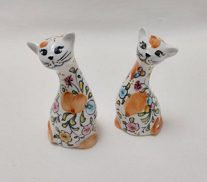 Set x2 Hand-painted ceramic cat statue, Birthday or Christmas gift, XS Ceramic Cat, Hand-painted Portuguese Ceramic Coimbra