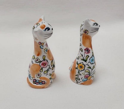 Set x2 Hand-painted ceramic cat statue, Birthday or Christmas gift, XS Ceramic Cat, Hand-painted Portuguese Ceramic Coimbra