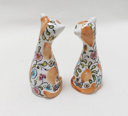 Set x2 Hand-painted ceramic cat statue, Birthday or Christmas gift, XS Ceramic Cat, Hand-painted Portuguese Ceramic Coimbra