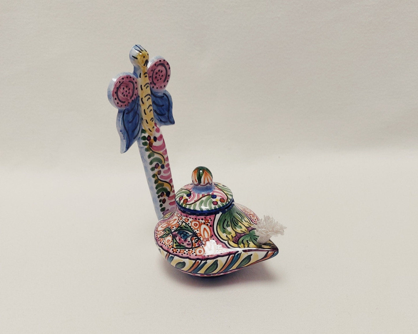 Ceramic oil lamp, Hand painted ceramic lamp, Decorative oil lamp,