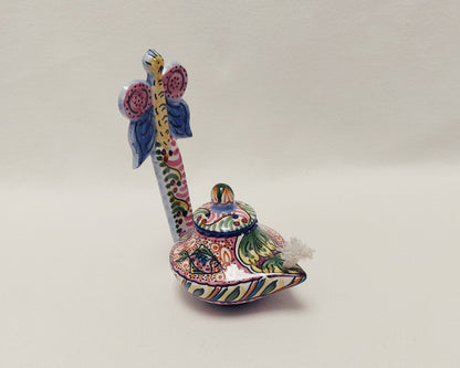 Ceramic oil lamp, Hand painted ceramic lamp, Decorative oil lamp,