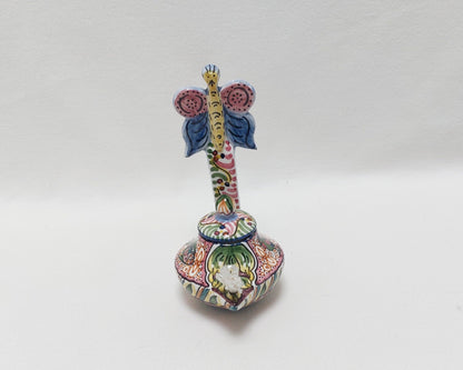 Ceramic oil lamp, Hand painted ceramic lamp, Decorative oil lamp,