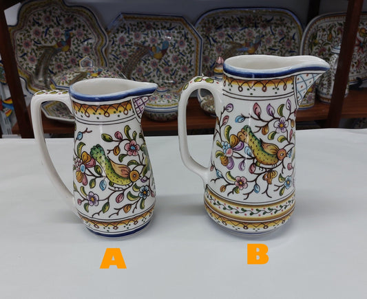 Hand-Painted Portuguese Ceramic Jug, Floral Bird Design