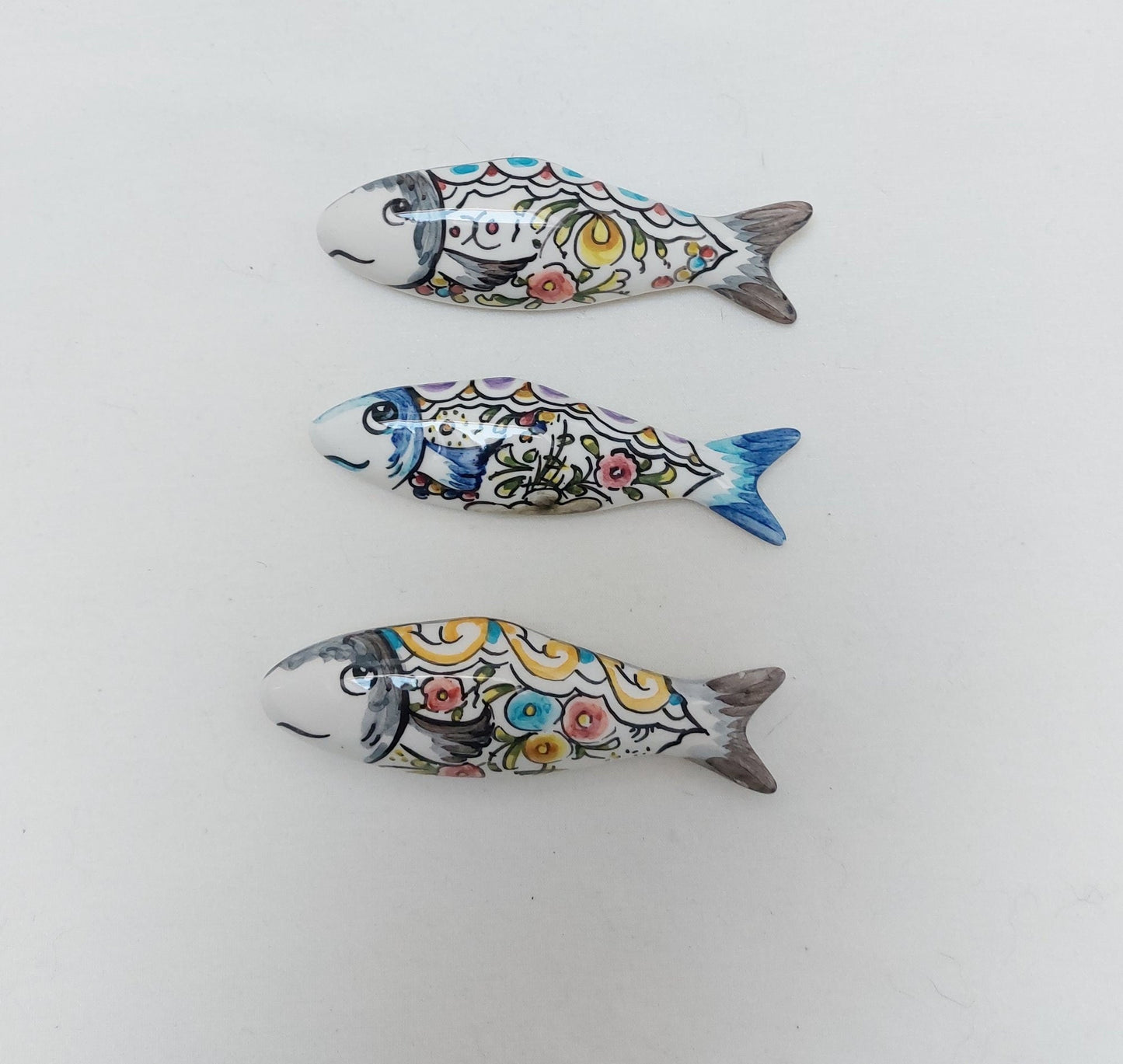 Ceramic sardines set x3, Portuguese ceramic sardines, Hand painted ceramic sardines, Decorative sardines for wall