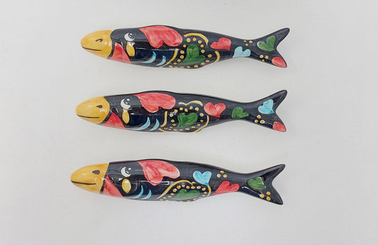 Ceramic sardines set X3, Portuguese ceramic sardines, Hand painted ceramic sardines, Decorative sardines for wall