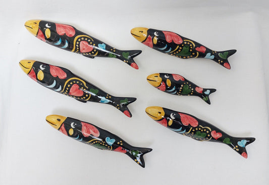 Ceramic sardines set x6 L, Portuguese ceramic sardines, Hand painted ceramic sardines, Decorative sardines for wall