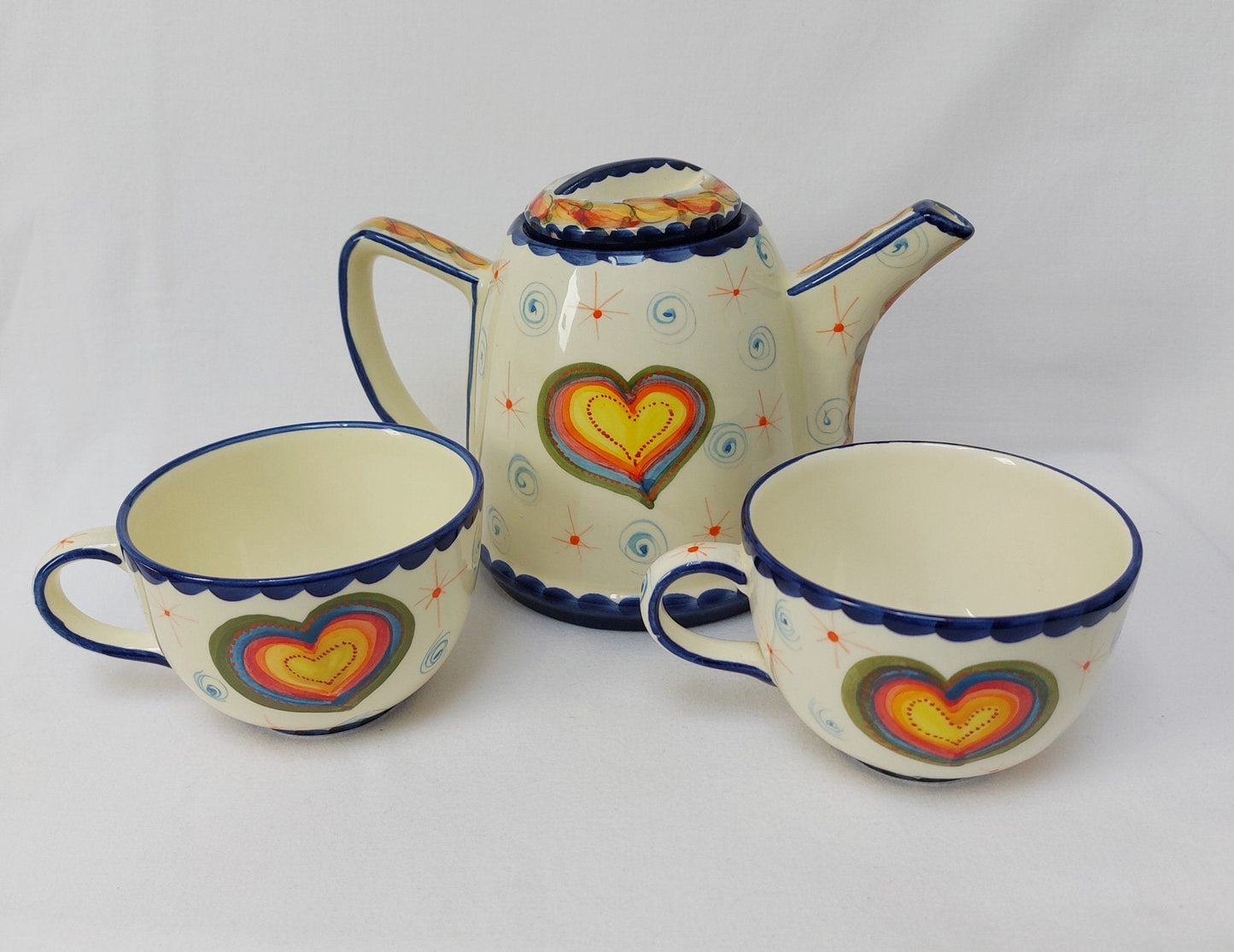 Ceramic Teapot set for two| Christmas Gift |Portuguese Ceramic Teapot| Hand Painted Ceramic Teapot|  Valentines day gift| Beautiful Gifts