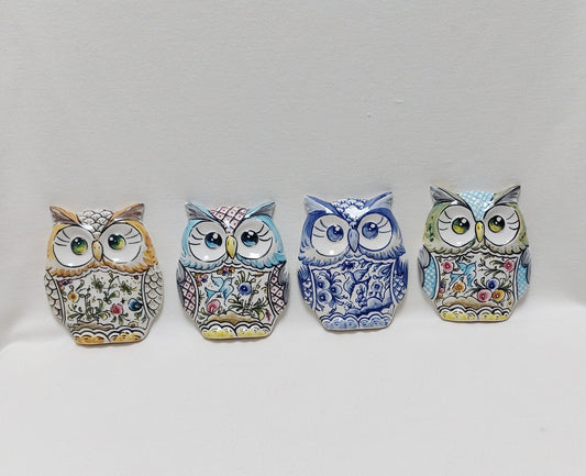 Owl statue Set x4 , Owl hand painted, Gifts for her or him, Wall deco, Portuguese ceramics, Hand-painted Coimbra Ceramics, Birthday gift