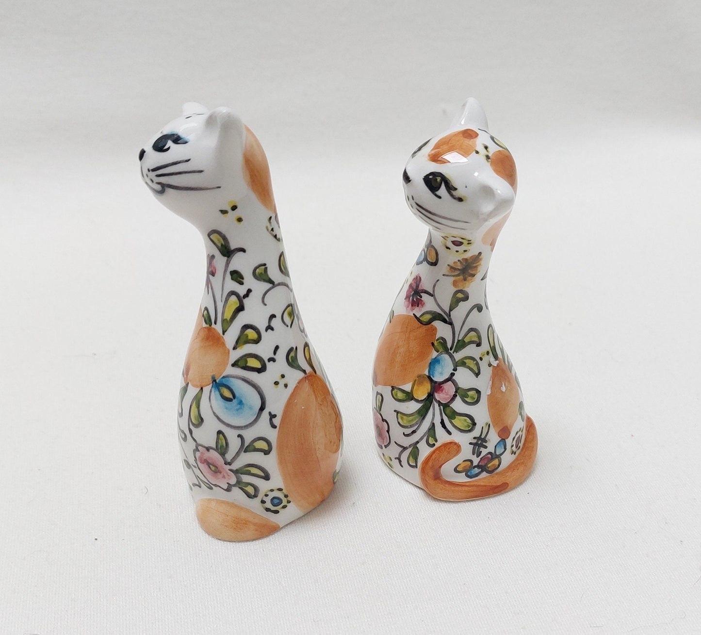 Set x2 Hand-painted ceramic cat statue, Birthday or Christmas gift, XS Ceramic Cat, Hand-painted Portuguese Ceramic Coimbra