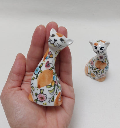 Set x2 Hand-painted ceramic cat statue, Birthday or Christmas gift, XS Ceramic Cat, Hand-painted Portuguese Ceramic Coimbra