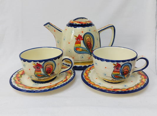 Hand-Painted Ceramic Teapot Set for Two, Portuguese Design
