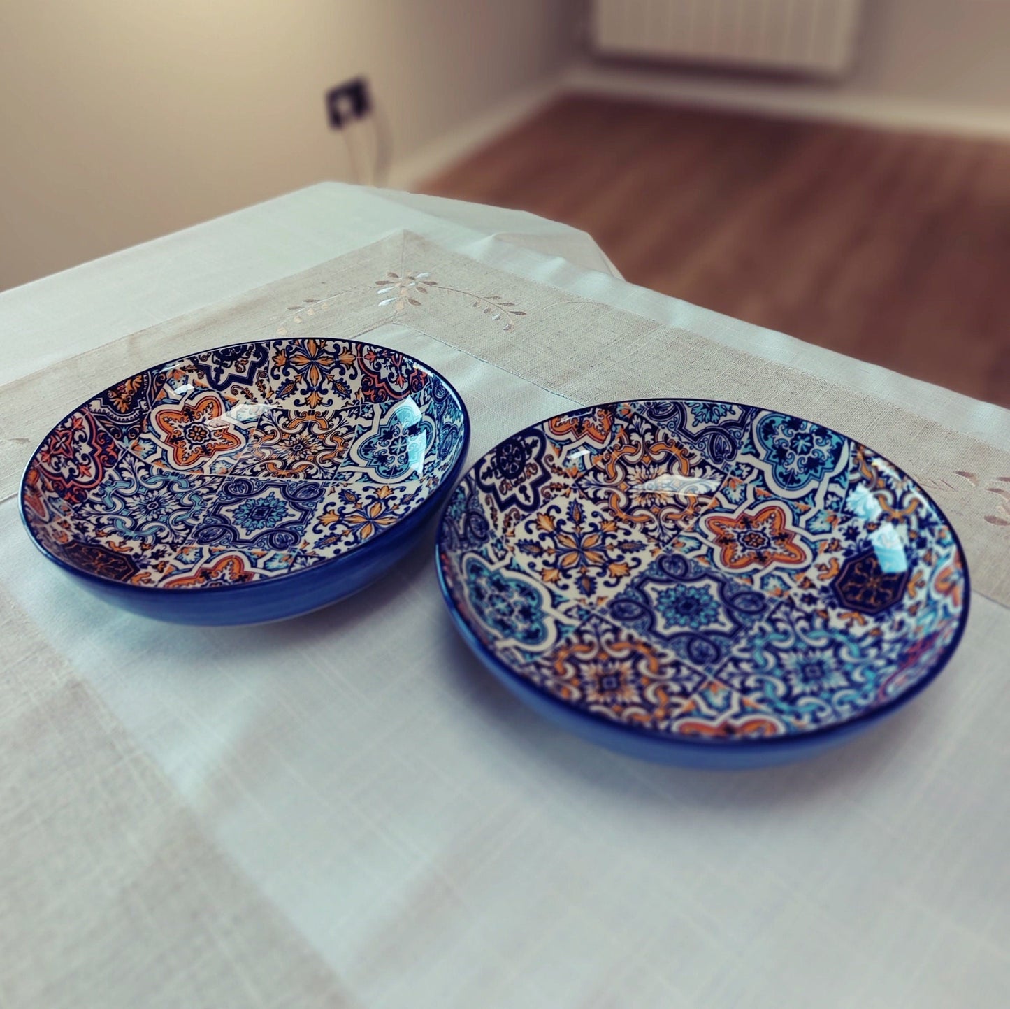 Pasta bowl Set for 2, Pasta plate, Ceramic Tile plate handmade pottery, Ceramic pasta bowl, Portuguese ceramic tiles