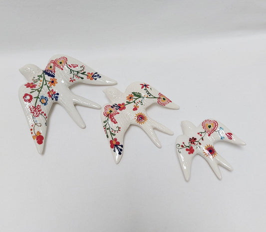 3 Decorated Ceramic Swallows