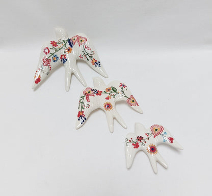 3 Decorated Ceramic Swallows