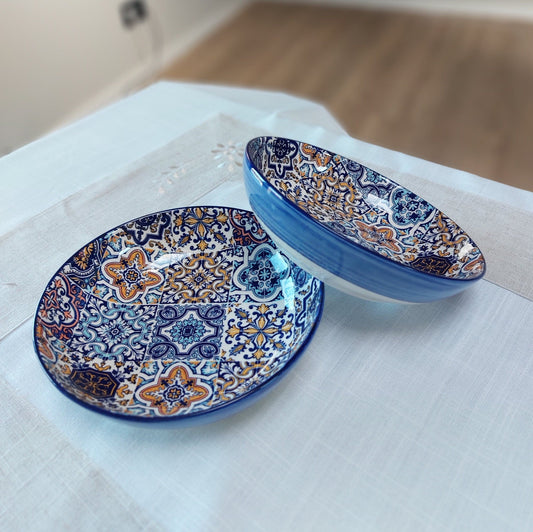 Pasta bowl Set for 2, Pasta plate, Ceramic Tile plate handmade pottery, Ceramic pasta bowl, Portuguese ceramic tiles