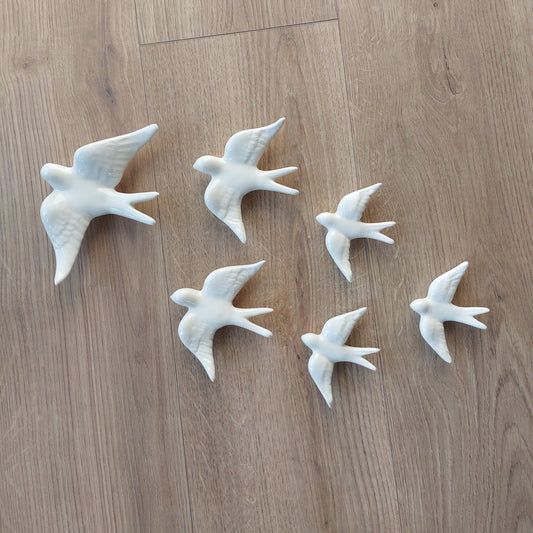 6 Set Ceramic swallow off white, Ceramic birds, Portuguese ceramic swallow, Ceramic Birds Wall Decor, Hand painted ceramic swallows,