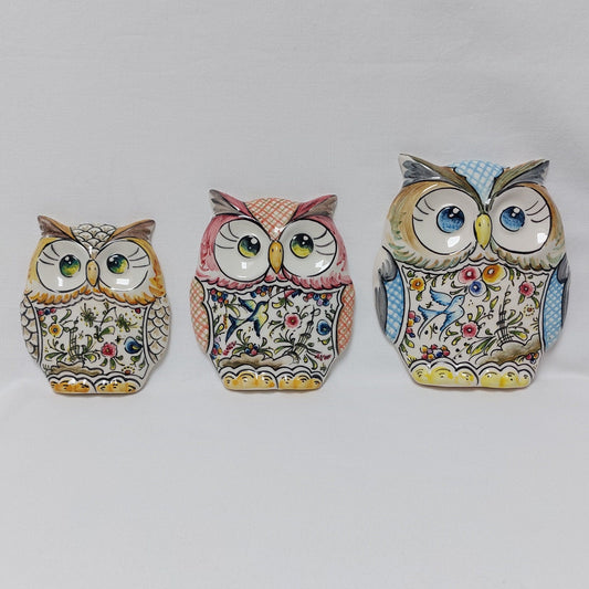 Owl statue Set x3 L+M+S , Christmas Gift, Gifts for her or him, Owl Wall deco, Portuguese ceramics, Hand-painted Coimbra Ceramics