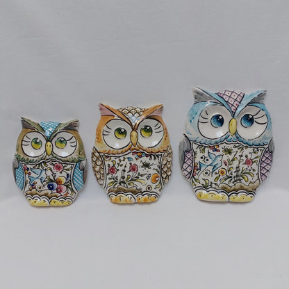 Owl statue Set x3 L+M+S , Christmas Gift, Gifts for her or him, Owl Wall deco, Portuguese ceramics, Hand-painted Coimbra Ceramics