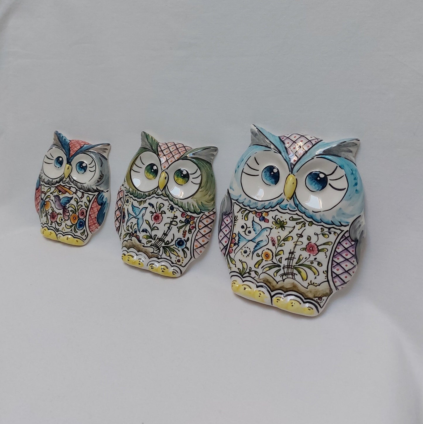 Owl statue Set x3 L+M+S , Christmas Gift, Gifts for her or him, Owl Wall deco, Portuguese ceramics, Hand-painted Coimbra Ceramics