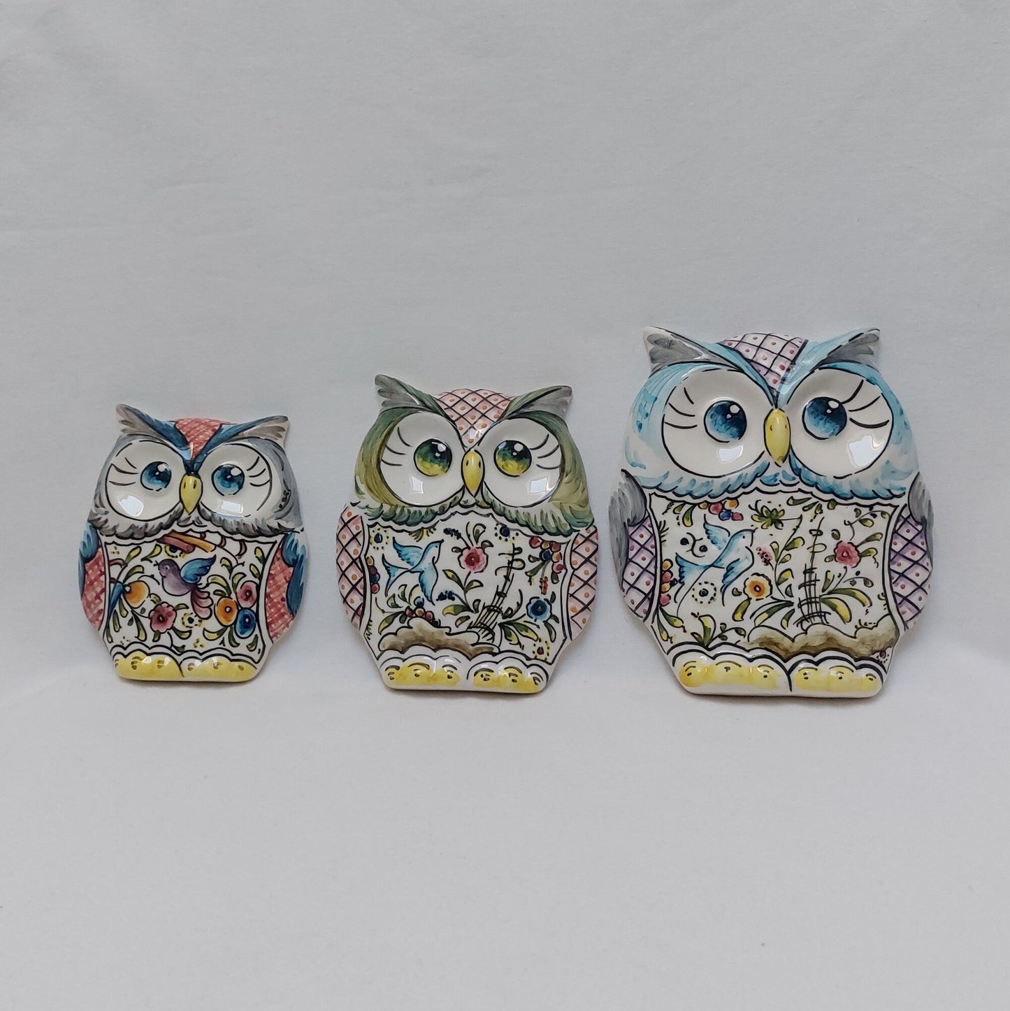 Owl statue Set x3 L+M+S , Christmas Gift, Gifts for her or him, Owl Wall deco, Portuguese ceramics, Hand-painted Coimbra Ceramics