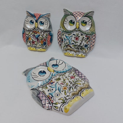 Owl statue Set x3 L+M+S , Christmas Gift, Gifts for her or him, Owl Wall deco, Portuguese ceramics, Hand-painted Coimbra Ceramics